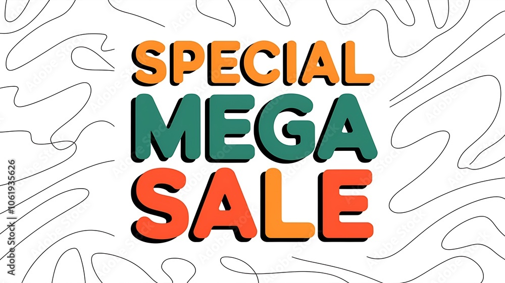 Fototapeta premium Special Mega Sale Text with Abstract Wavy Lines Background