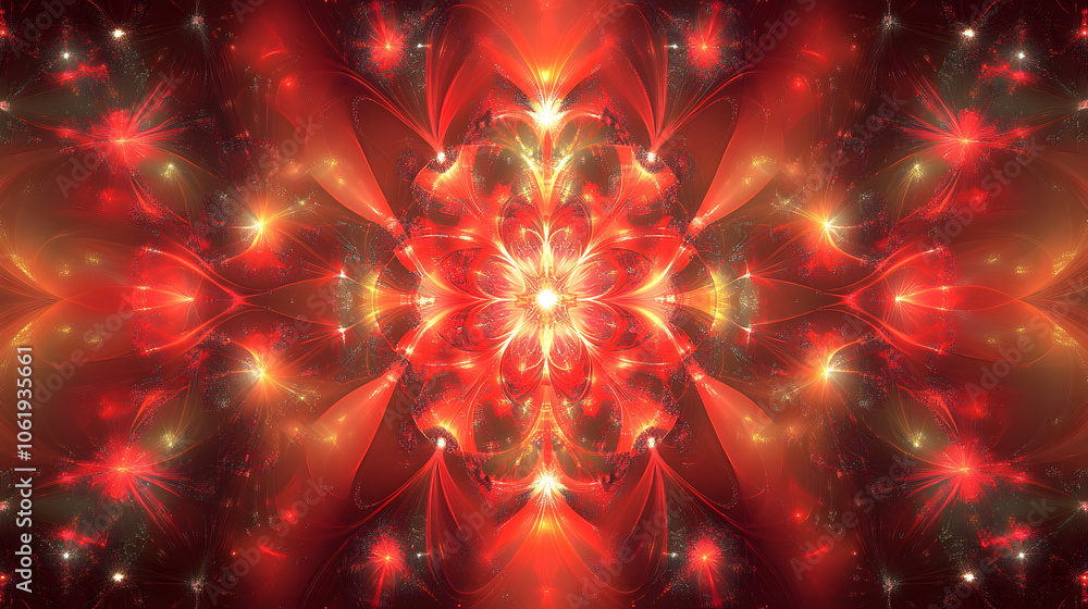 Fototapeta premium Red abstract fractal patterns with light effects.