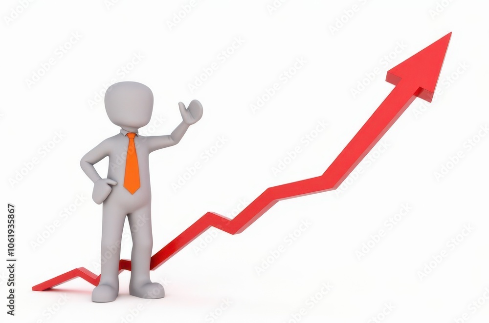 3d man red arrow success chart on white background. 3d man red arrow success chart on white background.
