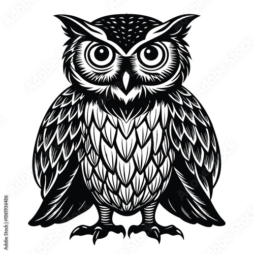 Stylized Black and White Owl Illustration