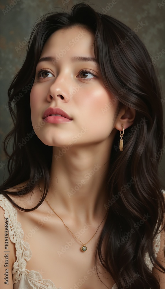 Elegant Portrait in Natural Light with Delicate Jewelry Elegant Portrait in Natural Light with Delicate Jewelry