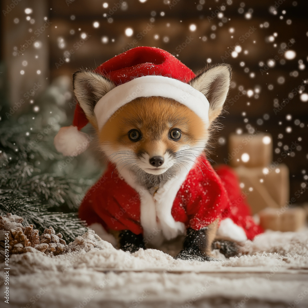 Charming Baby Fox in a Christmas Costume Charming Baby Fox in a Christmas Costume