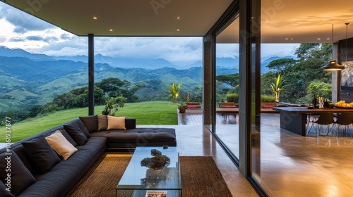 Modern Living Room with Scenic Mountain View