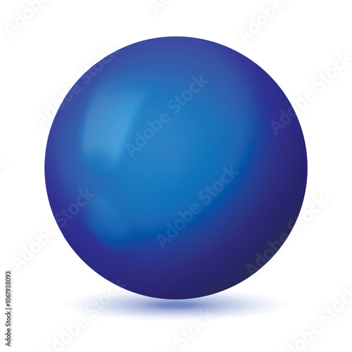 Glass blue ball or precious pearl. Glossy realistic ball, 3D sphere. Abstract vector illustration highlighted on a white background. Big metal bubble with shadow