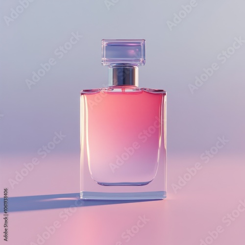 Elegant glass perfume bottle on gradient background