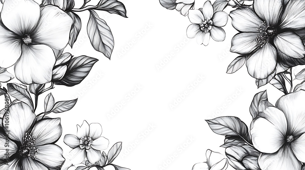Black and white floral frame with copy space. Black and white floral frame with copy space.