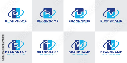 Letter Q R S T U V W Exchange Logo Set, representing movement, connectivity, and adaptability
