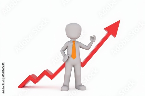 3d man red arrow success chart on white background.