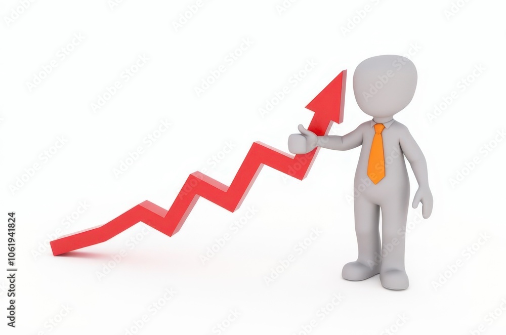 3d man red arrow success chart on white background. 3d man red arrow success chart on white background.