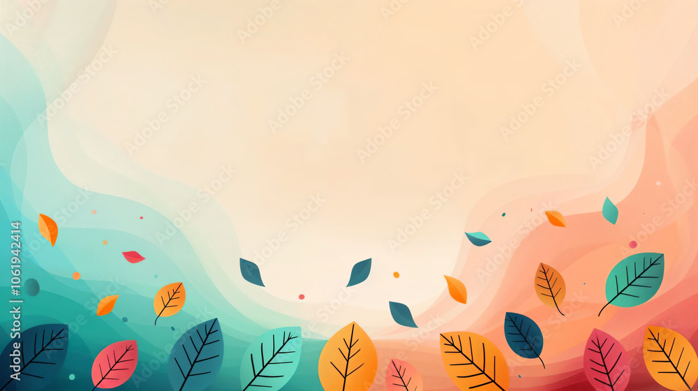 Colorful autumn leaves with soft gradient pastel background and sparkles with copy space Colorful autumn leaves with soft gradient pastel background and sparkles with copy space