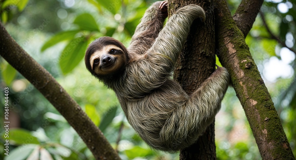 Fototapeta premium Sloth hanging from a tree