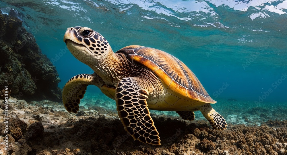 Fototapeta premium Turtle swimming in the sea 