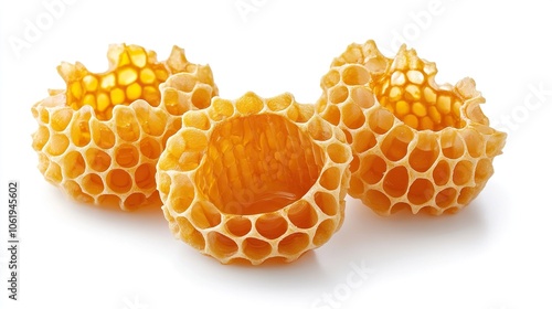 Fresh honeycombs filled with fresh honey on white background. File contains clipping path. 