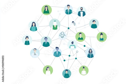 Réseau de connexions entre professionnels de santé illustré.