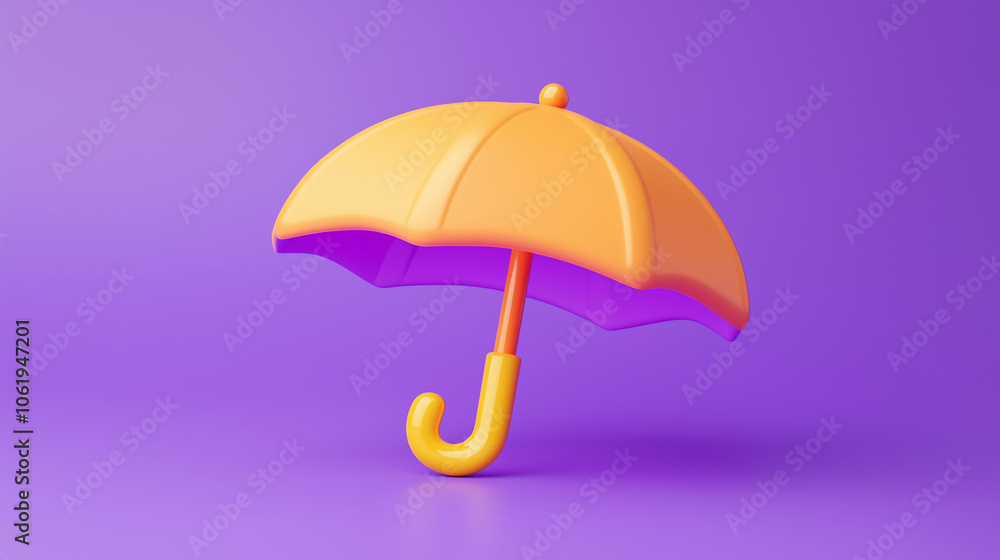 A cheerful yellow umbrella with a curved handle sits against a vivid purple backdrop, radiating an aura of happiness and protection against rainy days. A cheerful yellow umbrella with a curved handle sits against a vivid purple backdrop, radiating an aura of happiness and protection against rainy days.