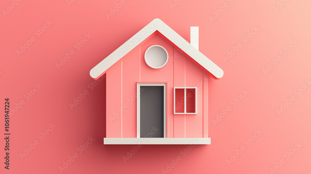 A simplistic and modern pink house model featuring a white roof, a central door, and a window, creating a neat and stylish architectural concept. A simplistic and modern pink house model featuring a white roof, a central door, and a window, creating a neat and stylish architectural concept.