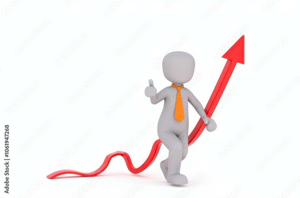 3d man red arrow success chart on white background. 3d man red arrow success chart on white background.