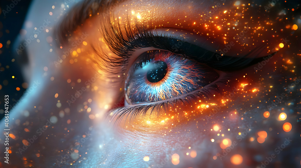 Close-Up of Eye with Sparkles and Galaxy Close-Up of Eye with Sparkles and Galaxy