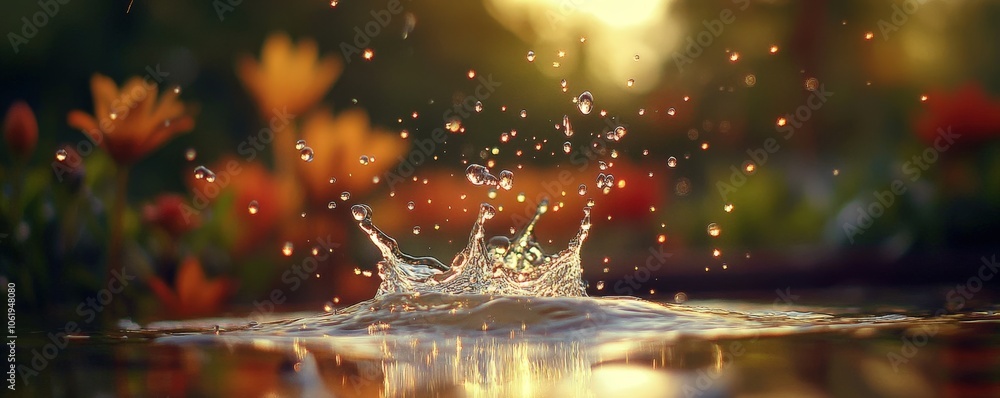 Vibrant water splash with autumn leaves in the background Vibrant water splash with autumn leaves in the background