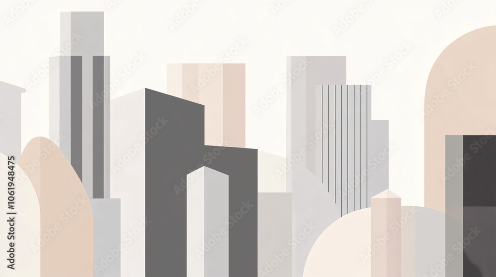 Simple and minimalist cityscape with tall buildings in neutral color palette. Simple and minimalist cityscape with tall buildings in neutral color palette.