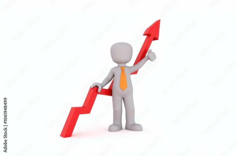 3d man red arrow success chart on white background. 3d man red arrow success chart on white background.
