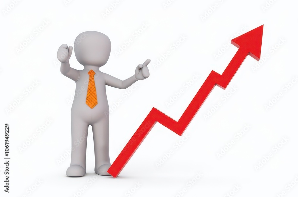 3d man red arrow success chart on white background. 3d man red arrow success chart on white background.
