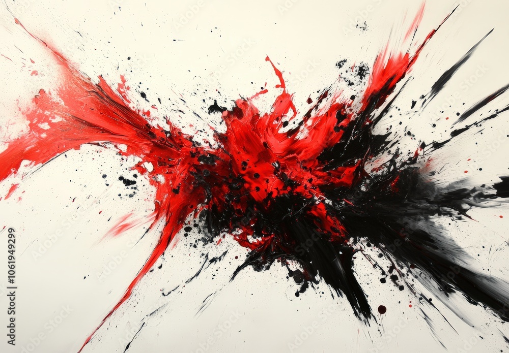 Vibrant abstract painting with bold red and black splashes Vibrant abstract painting with bold red and black splashes