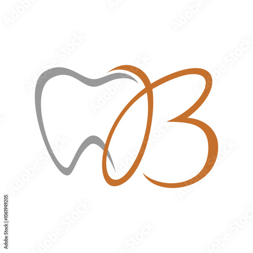 Tooth with initial letter B logo design vector illustration template. Simple dental icon emblem