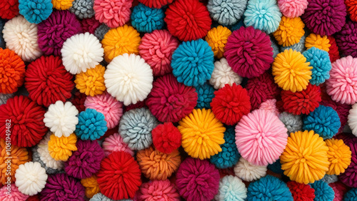  assorted pom poms made from colorful wool in diff creativity, copy space, wool, backgrounds, concepts, ideas, vertical, shape, Australia,