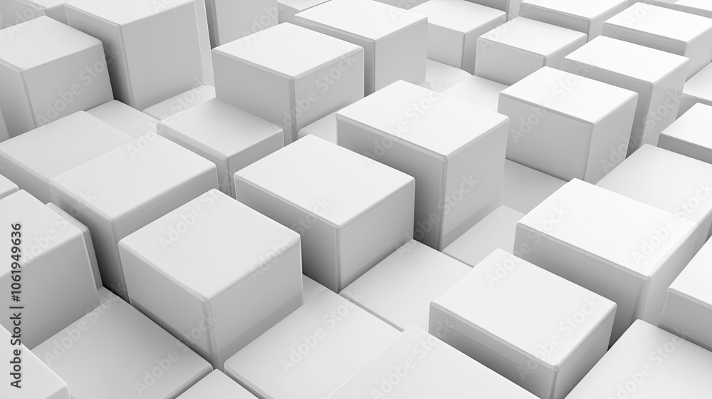 Crisp white monochrome 3D cubes in a grid formation, with a spacious middle area designed for text or product displays. Crisp white monochrome 3D cubes in a grid formation, with a spacious middle area designed for text or product displays.