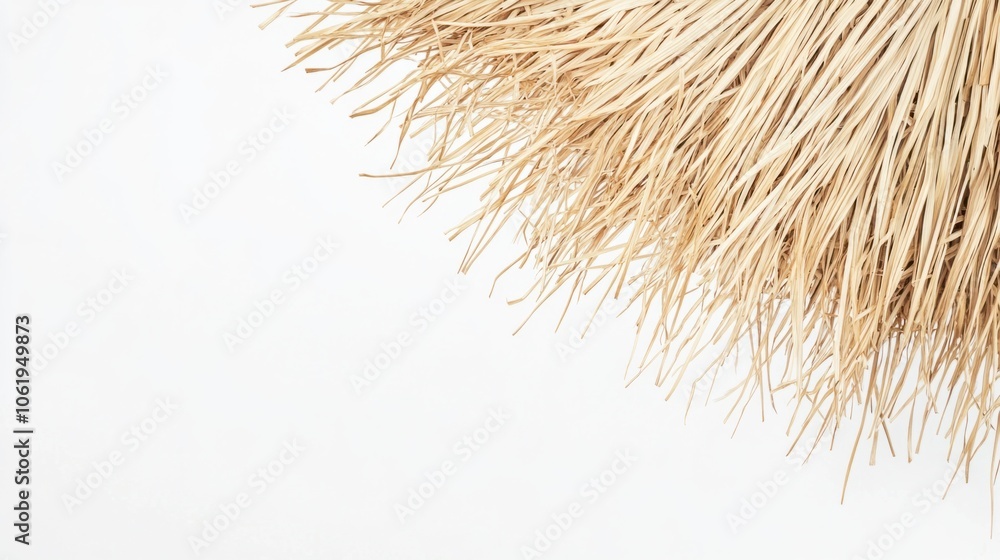 Fototapeta premium Rustic-style straw umbrella with visible texture on a seamless white background