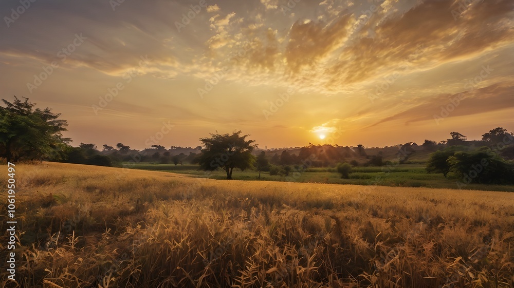 Realistic Nature Landscape at Sunset with Golden Hour Light Realistic Nature Landscape at Sunset with Golden Hour Light