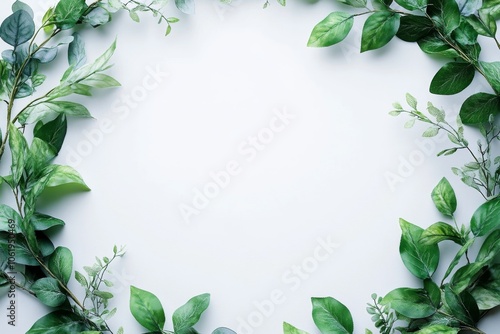 Green Leaf Border on White Background