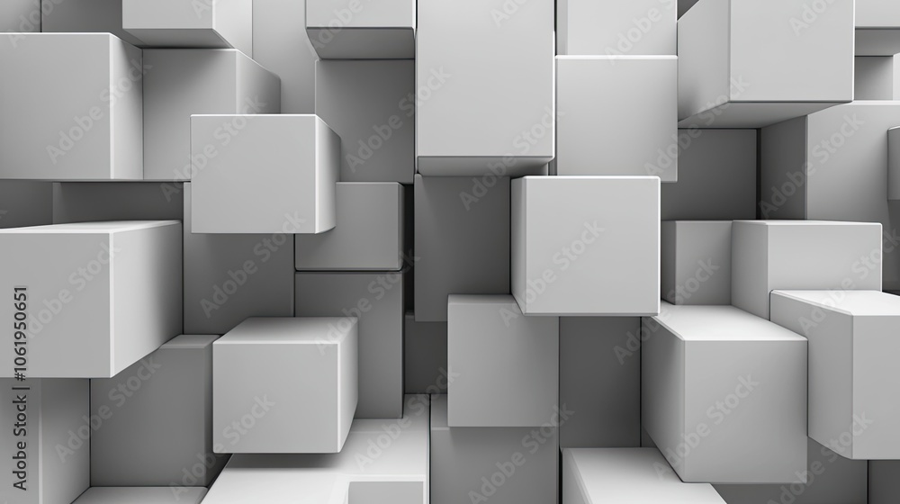 Monochromatic gray 3D cubes in a geometric arrangement, with a clear area for text or product displays. Monochromatic gray 3D cubes in a geometric arrangement, with a clear area for text or product displays.
