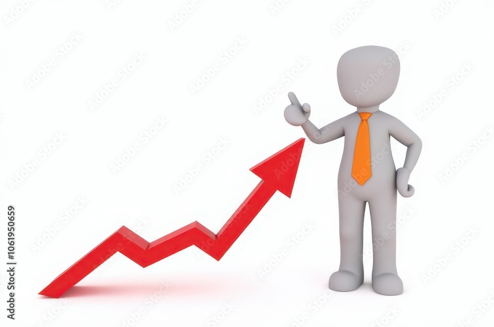 3d man red arrow success chart on white background. 3d man red arrow success chart on white background.