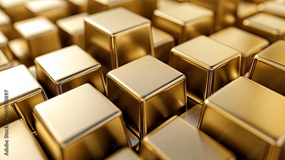 Monochrome gold 3D cubes creating a sophisticated background with a blank area for text or product displays. Monochrome gold 3D cubes creating a sophisticated background with a blank area for text or product displays.