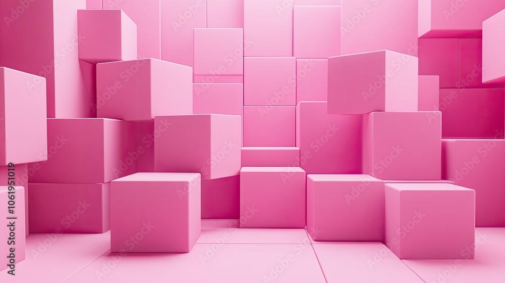 Pink cubes in varying sizes creating a 3D effect, with a spacious central area left clear for product showcasing or text. Pink cubes in varying sizes creating a 3D effect, with a spacious central area left clear for product showcasing or text.