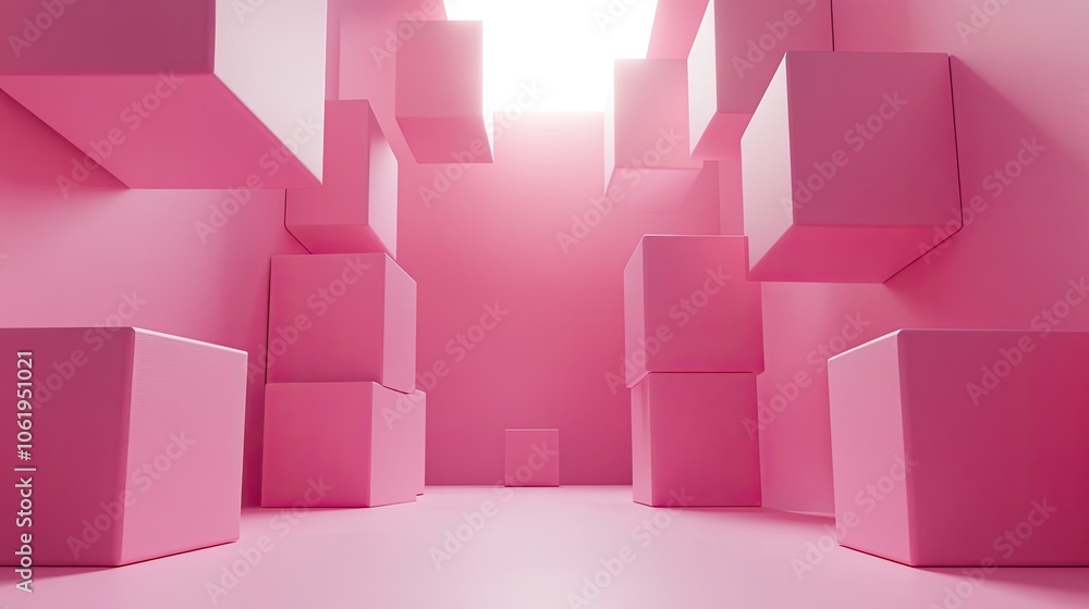 Pink cubes in varying sizes creating a 3D effect, with a spacious central area left clear for product showcasing or text. Pink cubes in varying sizes creating a 3D effect, with a spacious central area left clear for product showcasing or text.