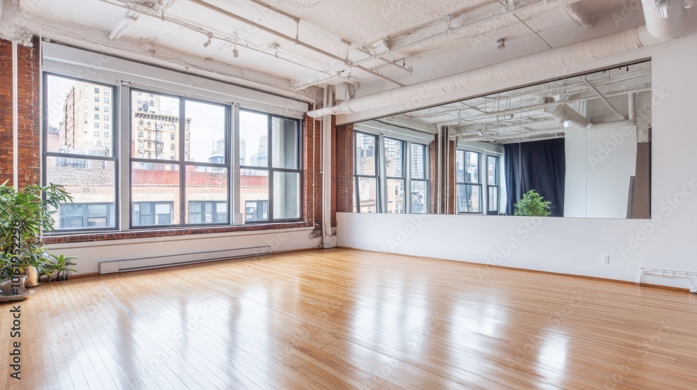 Fototapeta premium Spacious Sunlit Interior with Large Windows