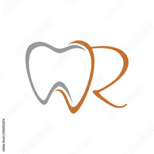 Tooth with initial letter R logo design vector illustration template. Simple icon