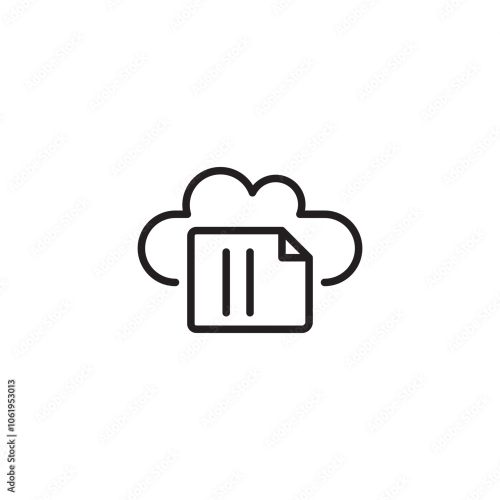 Cloud Storage on icon. A simple line drawing of a cloud with a file icon inside, symbolizing cloud-based storage. Editable icon. Cloud Storage on icon. A simple line drawing of a cloud with a file icon inside, symbolizing cloud-based storage. Editable icon.