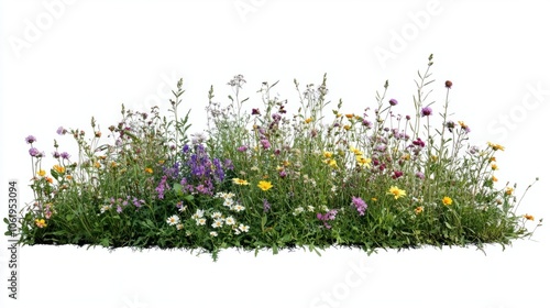 Wallpaper Mural Small patch of blooming wildflowers in a garden isolated on white background Torontodigital.ca