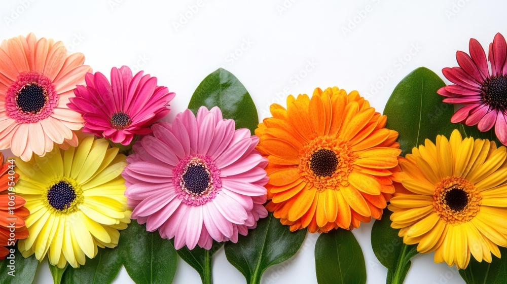 Spring flower garden in bloom with vibrant petals and leaves on white background Spring flower garden in bloom with vibrant petals and leaves on white background