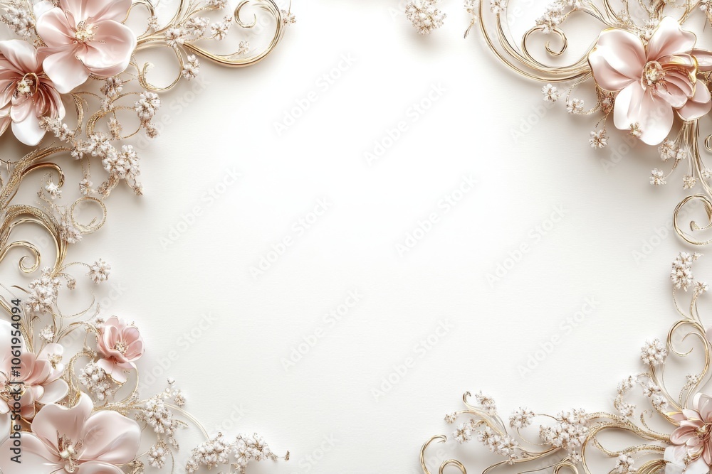Elegant Floral Frame with Gold Vines and Pink Flowers Elegant Floral Frame with Gold Vines and Pink Flowers