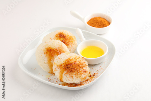 South Indian popular healthy breakfast Idly podi with ghee photo