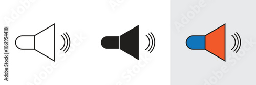 Vector sound speaker icon, used for loudspeaker, film making instructions, digital web and entertainment.