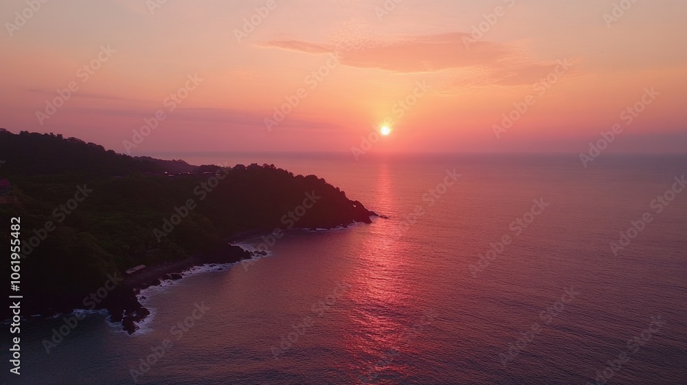 Serene Sunset Over Tranquil Ocean and Coastline Serene Sunset Over Tranquil Ocean and Coastline