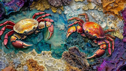 Two Crabs in a Colorful Underwater Scene photo