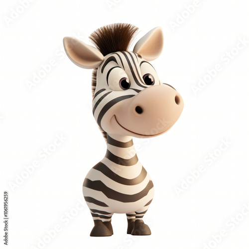 A cute cartoon zebra isolated on a white background, perfect for a fun illustration featuring animals like rabbits and donkeys for holidays like Easter and Christmas photo