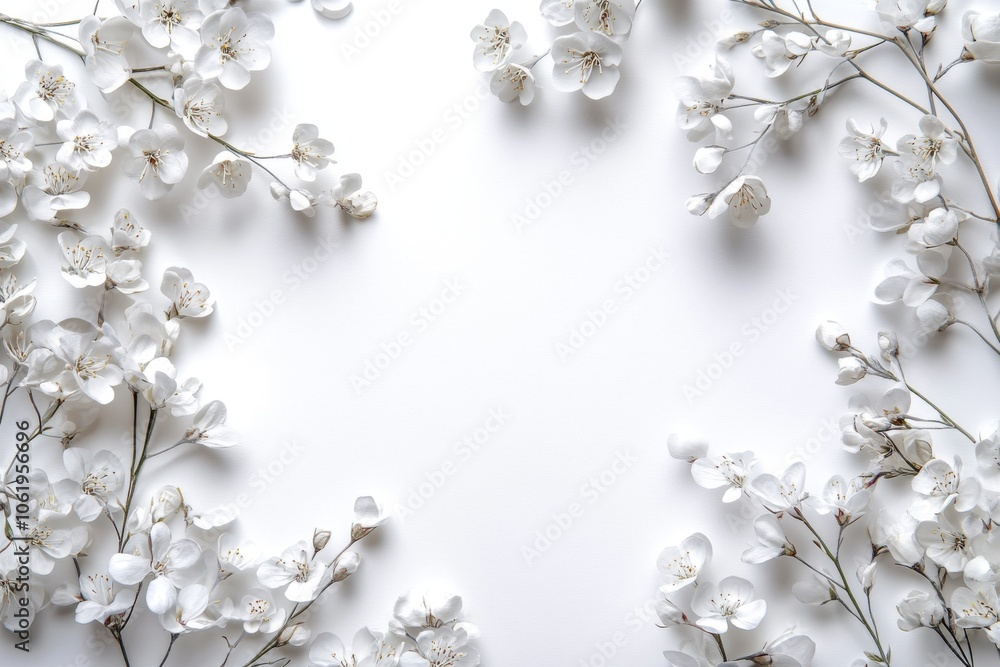 White Cherry Blossom Flowers Frame Spring Background White Cherry Blossom Flowers Frame Spring Background